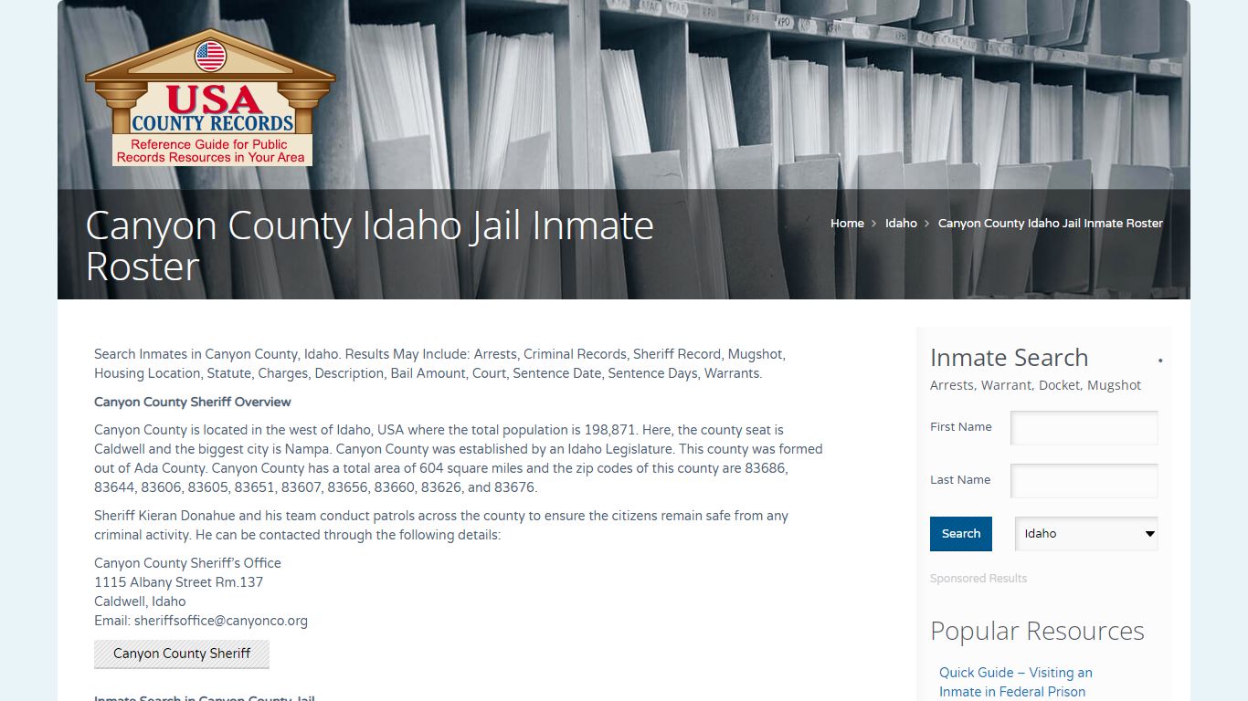 Canyon County Idaho Jail Inmate Roster | Name Search